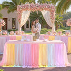 Rainbow Tulle Tablecloth for 8 Foot Rectangular Table, 8ft Rainbow Rectangle Table Cloth, Wrinkle Free Tablecover with Tutu Skirt for Wedding Birthday Party Baby Shower Banquet Buffet Cake Event - Image 3
