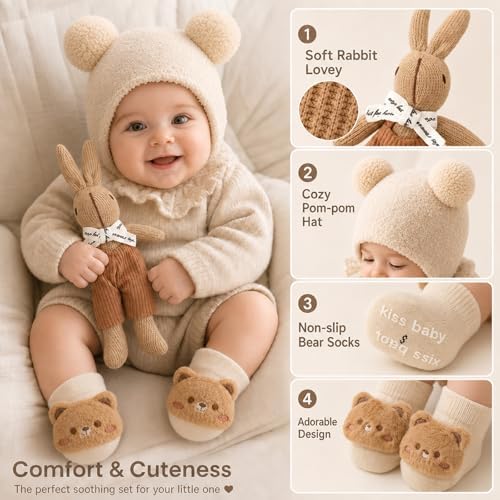 Golray Baby Gifts for Baby Shower, 9pcs Newborn Essential for Boys Girls 0-6 Months with Footed Romper/Muslin Swaddle Blanket/Felt Storage Bag/Bib, Welcome Baby Gender Reveal Infant Gift Box Set - Image 5