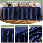 Navy Blue Satin Tablecloths Rectangle 6FT, Glitter Spandex Fitted Stretch Table Covers Wrinkle-Free Floor Length Shimmer Table Skirt for Weddings Parties Baby Shower Banquets Vendor Events - Image 2