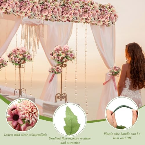 Tigeen 12 Bundles Peonies Artificial Flowers Faux Roses, Fuchsia - Image 3