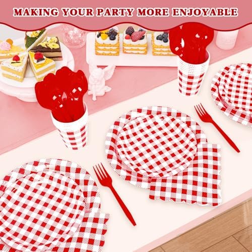 Vyntra 350-Pc Red Gingham Paper Plates and Napkins Party Supplies - Image 7