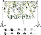 Leowefowa 8x6ft Greenery Mr & Mrs Backdrop Wedding Bride to Be Engagement Bridal Shower Background Decorations Bride and Groom Engaged Ceremony Anniversary Banner Supplies Photo Booth Props - Image 2