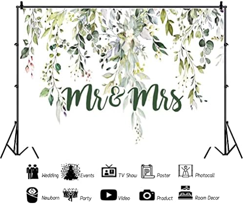 Leowefowa 10x8ft Greenery Mr & Mrs Backdrop Wedding Bride to Be Engagement Bridal Shower Background Decorations Bride and Groom Engaged Ceremony Anniversary Banner Supplies Photo Booth Props - Image 2