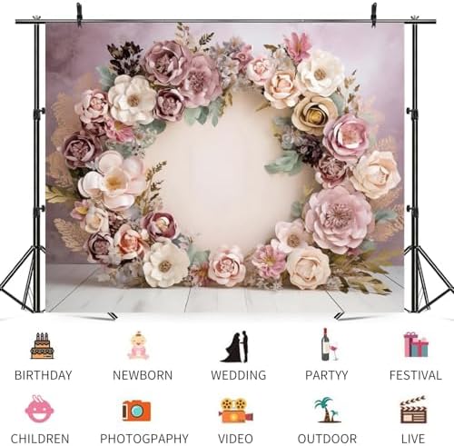 10x8ft Wedding Backdrop Purple Pink Floral Theme Photography Background White Flower Garland Green Leaves Bridal Shower Banner Decorations Girls Birthday Party Baby Portrait Photo Booth Prop - Image 3
