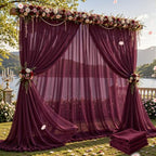 20ft×10ft Wrinkle Free Burgundy Backdrop Curtain Drapes, 4 Panels 5ftx10ft Sheer Tulle Chiffon Backdrop Panels Curtains for Wedding Baby Shower Birthday Party Stage Photo Home Decorations by Unknown