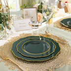 Liacere 350PCS Green Plastic Plates - Dark Green Disposable Plates With Gold Rim - 50Guest Baroque Plastic Dinnerware include 100Plates-50Pcs Pre Rolled Napkins with Silverware 50Cups for Party - Image 5
