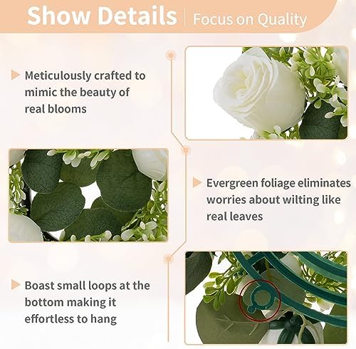 NUPTIO Flower Wedding Centerpieces for Tables - 10 Pcs 14 inch Diam Large White Artificial Flowers Fake Roses Candle Rings Wreaths Spring Summer Wreath for Front Door Weddings Party Ceremony Decor - Image 5