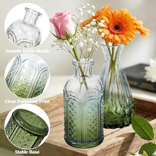 17Pack Glass Bud Vases in Bulk Dark Green Small Mini Vase for Flowers - Image 4