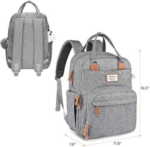 RUVALINO Diaper Bag Backpack-Multifunction Travel Baby Diaper Bag with Changing Pad, Insulated Bottle Holders & Pacifier Case, Large Capacity, Waterproof, Gray - Image 4