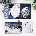 50pcs 250GSM Tri-Fold Wedding Invitations with Envelopes and RSVP Cards - Image 3