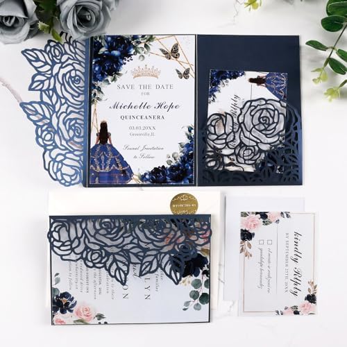50pcs 250GSM Tri-Fold Wedding Invitations with Envelopes and RSVP Cards - Image 3