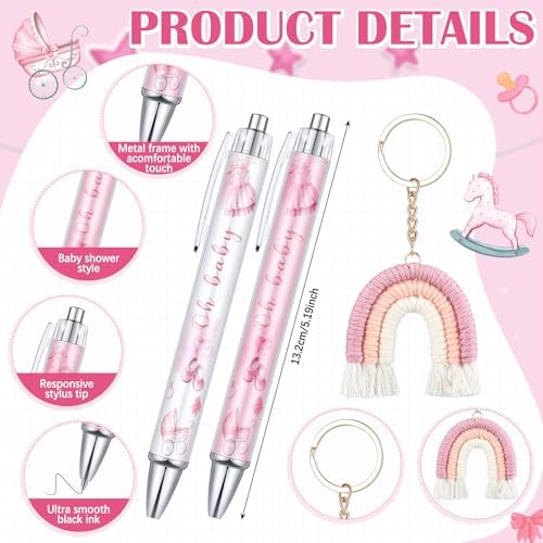 Halloscume 20 Girls and Boys Baby Shower Favors Gifts for Guests Baby Shower Pens Boho Keychain Thank You Cards for Gender Reveal Party Favor(Pink) - Image 2
