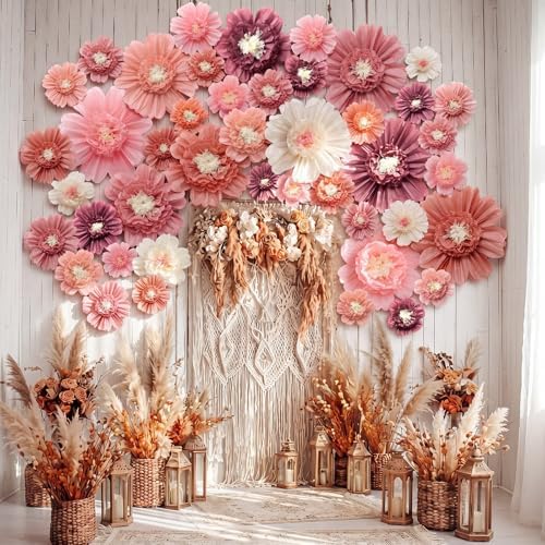 Giegxin 44 Pcs Multiple Sizes Boho Giant Paper Flowers for Wall Decor - Image 2