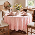 Eternal Beauty Striped Ruffled Round Tablecloth 60 Inch Pink White by EternalBeauty