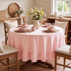Eternal Beauty Striped Ruffled Round Tablecloth 60 Inch Pink White by EternalBeauty