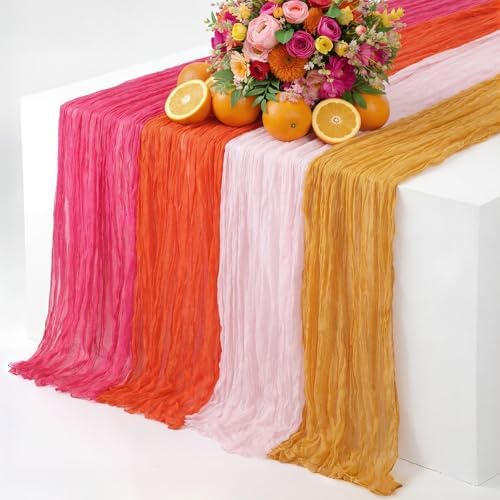 Moukeren 4 Pack Pink and Orange Cheesecloth Table Runner Sunset Party Decor by Moukeren