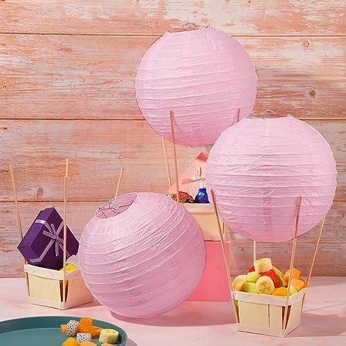 Namalu 24 Set Hot Air Balloon Table Centerpieces Baby Shower Party Decoration Paper Lanterns with Wooden Basket Sticks for Summer Birthday School DIY Craft(Light Pink) - Image 4