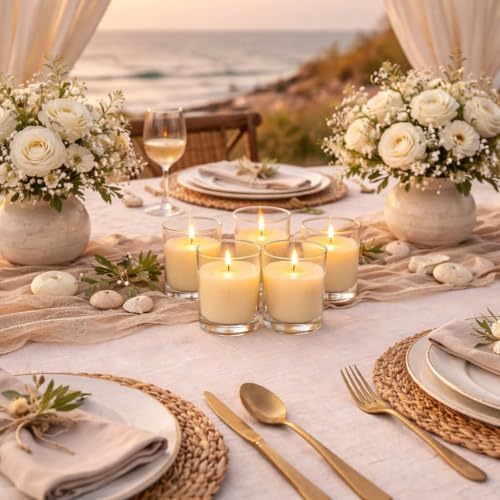 Set of 72 Richland Votive Candles Ivory Unscented and 72 Clear Glass Eastland Votive Holders - Image 5