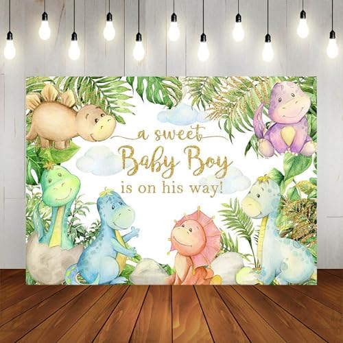 Dinosaur Baby Shower Backdrop 10x7ft Dinosaur It's a Boy Baby Shower Background Party Decorations Cartoon Dino Theme Banner Photo Booth Props - Image 4