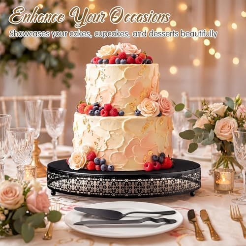 Wenqik Black Metal Cake Stand 18 Inch with Cutting & Spatula - Image 6