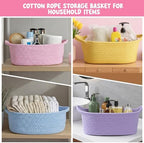 Hoolerry 8 Set Small Woven Gift Basket Empty with Bag Bow Raffia Pastel Cotton Rope Storage Box with Handle for Toy Storage Nursery Shelf Organizing Baby Shower Birthday Gift Basket, 12"x 8" x 5" - Image 6