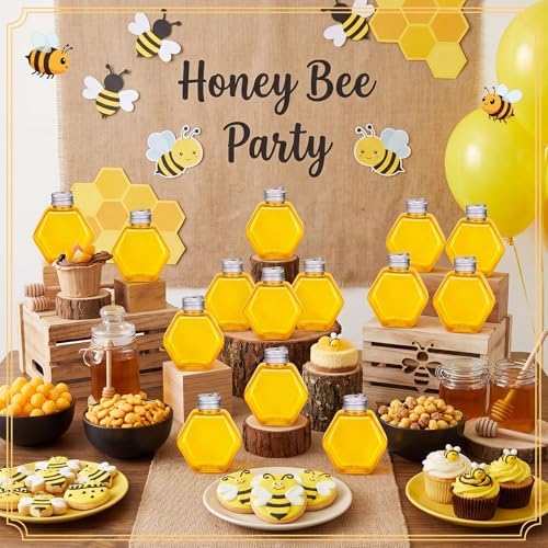 FoldTier 40 Pcs Bee Party Favors, 5 oz Mini Hexagon Honey Jars, Small Honey Dispenser with Leakproof Lids, Empty Refillable Container for Bee Themed Birthday Baby Shower Party Supplies - Image 4