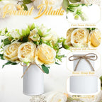 3 Sets Artificial Peonies Flower Peony Bouquet with Galvanized Metal Pot Silk Fake Peonies Faux Flower Arrangements for Wedding Table Centerpiece Party Home Room (Champagne) - Image 4
