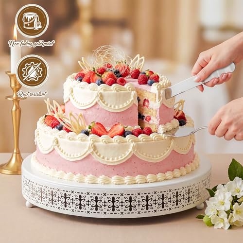 Wenqik White Metal Cake Stand 20 Inch with Cutting & Spatula - Image 4