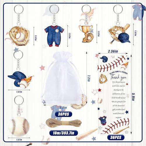 145 Pieces Baseball Baby Shower Favors for Guest Little Slugger is on Way Ballpoint Pens Keychains Gifts for Boys Bulk Retractable Baby Shower Pens Gender Reveal Thank You Cards Souvenir Party Favors - Image 3