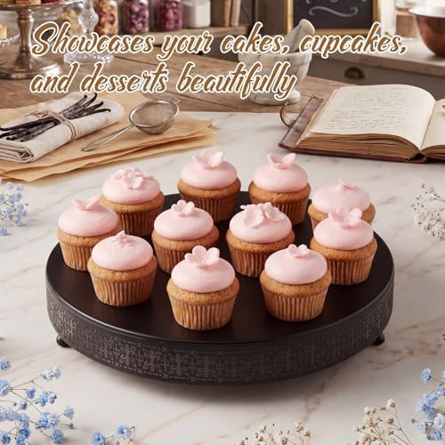 Wenqik Black Metal Cake Stand 16 Inch with Cutting & Spatula - Image 5