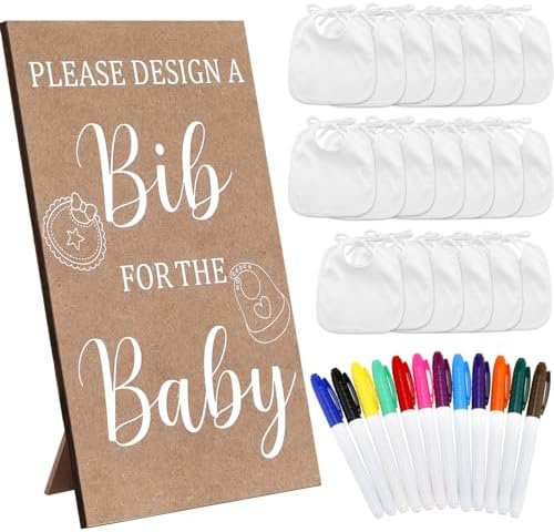 Panitay 43 Pcs Baby Shower Games Design a Bib, 12 Markers, Classic Style by Panitay