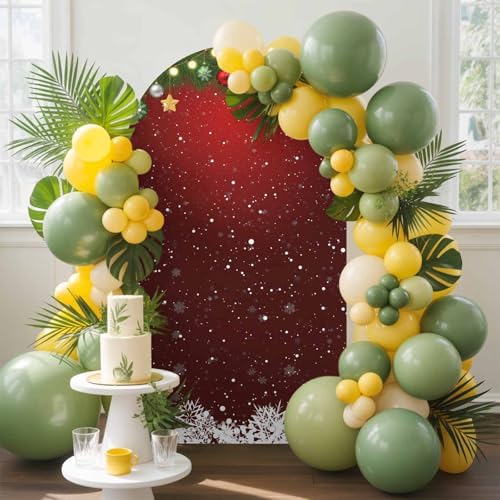 Modern Snowflake Pine Branch Strip Arch Backdrop Cover 7.2 ft 2 Sided Wedding Arch Covers Stretchy Backdrop Round Top for Birthday, Party, Baby Shower Decorations - Image 2