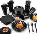 Kochorie 480 Pieces Black Plastic Dinnerware Set for 60 Guests Disposable Heavy Duty Plates Napkins Cups and Silverware Dessert Dinner Plates for Halloween Birthday Wedding Party Supplies by Kochorie
