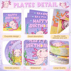 Pickmesh 250 Pcs Axolotl Birthday Disposable Tableware Set Reptile Animals Plates Napkins Cups Cutlery Purple Pink Cartoon Axolotl Birthday Party Supplies Favors for Baby Shower, Serve 50 Guest - Image 2