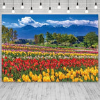 10x6.5ft Spring Backdrop Flower Field Green Tree Photography Background Blue Sky White Cloud Mountain Nature Scenery Bridal Shower Wedding Banner Decorations Birthday Portrait Photo Booth Prop - Image 3