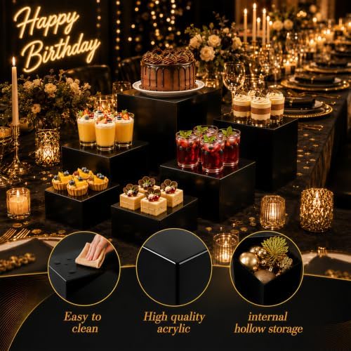 6 Pcs Food Risers for Display Party Buffet Riser Black(4",4",5",6",7",8") - Image 5