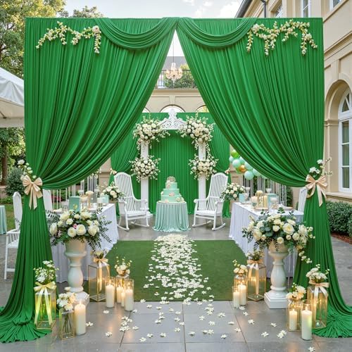 10 ft x 10 ft Wrinkle Free Green Backdrop Curtain for Parties, 2 Panels 10ft Polyester Green Photo Backdrop Drapes for Graduation Birthday Wedding Party Stage Curtains - Image 4