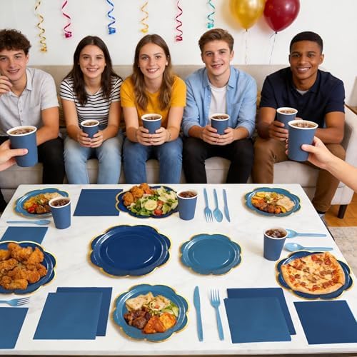 350Pcs Navy Blue Paper Plates and Napkins Party Supplies for 50 Guests - Image 7