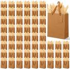 Qilery 50 Pcs Wedding Paper Gift Bags Bulk with Tissue Paper Small Gift Bags with Handle and Tags for Birthday Wedding 4th of July Party Business(Brown,7.9 x 3.9 x 9.8'') by Qilery