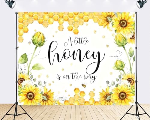Trykid 10x6.5ft Sunflower Baby Shower Photography Backdrop A Little Honey is on The Way Honeycomb Yellow Floral Background Gender Reveal Party Decoration Photoshoot Studio Props Fabric - Image 2