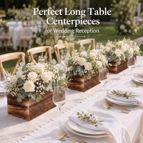 Dandat 18 Set Wood Rectangle Boxes 12x4 Inch Rustic Planter with Liner - Image 4