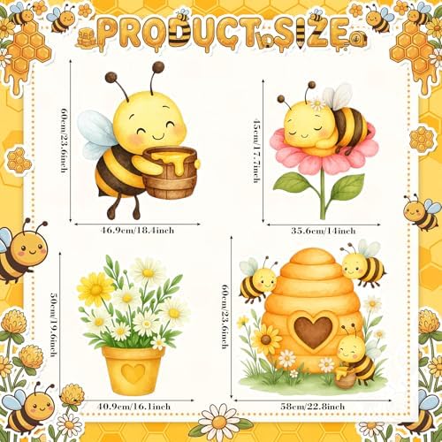 Honoson 4 Pcs 22.8" x 23.6" Large Bee Baby Shower Decorations Cardboard Cutouts, a Little Honey is on The Way Bee Theme Backdrop Daisy Sunflower Yard Signs for Birthday Party Supplies Photo Prop - Image 3