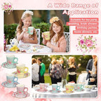 FillTouch 200 Sets Floral Paper Tea Cups and Saucers Disposable Paper Tea Party Supplies 9 oz Cups with Handle and Saucer for Birthday Wedding Party Decorations (Classic Style) - Image 7