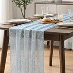 Artoid Mode 6PC Gold Gauze Light Blue Table Runner 120 Inch 10FT, Glitter Metallic Foil Sheer Dining Wedding Anniversary Holiday Birthday Table Decor for Home Party - Image 6