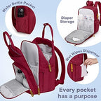 RUVALINO Diaper Bag Backpack, Multifunction Travel Pack Maternity Baby Changing Bags, Large Capacity, Waterproof, Purplish Red - Image 3