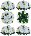 BLOSMON White Fake Flowers Party Centerpieces: 6 Pcs, 15 Faux Silk Roses by Blosmon