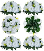 BLOSMON White Fake Flowers Party Centerpieces: 6 Pcs, 15 Faux Silk Roses by Blosmon