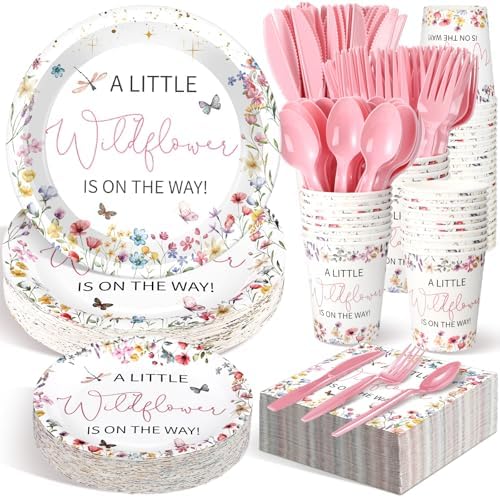 Dandat 350 Pcs Baby Shower Set, Wildflower, Pink by Dandat