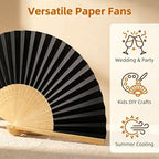 Paper Hand Fans, 8.3 Inch Foldable Handheld Fans for Wedding Favors, Party Decorations, Bridal Shower, Baby Shower, Summer Cooling, Decoration Fan(Black-50) - Image 3