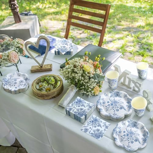 Newtay 250 Pcs Blue Floral Disposable Paper Plate Napkins - Image 5